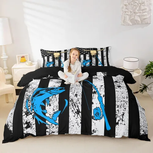Miniatura 28 de Erosebridal Juego de ropa de cama para niños, juego de funda de edredón de sirena tamaño individual, funda de edredón femenina de escamas de peces