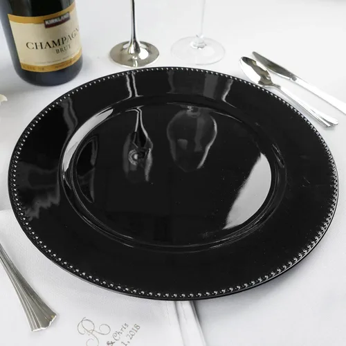 Miniatura 9 de Efavormart - 6 platos de carga redondos con cuentas negras de 13 pulgadas para decoración de mesa, vacaciones, boda, catering, decoración de eventos
