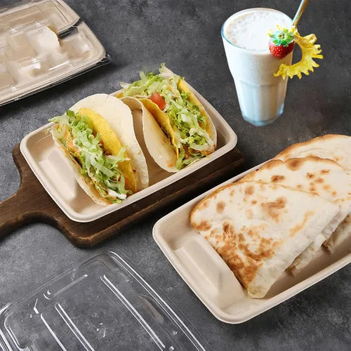 Miniatura 7 de Nexboraque Paquete de 50 soportes desechables para tacos, 3 compartimentos, platos biodegradables para tacos, juego de barra para servir una fiesta