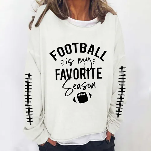 Miniatura 2 de Football is My Favorite Season Women's T-Shirt Casual Long Sleeve Fall Tops Trendy Letter Printed Round Neck Shirts