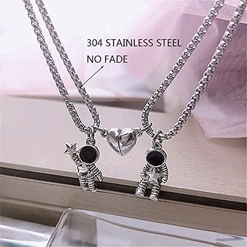 Miniatura 2 de RUIZHEN 2 collares magnéticos de astronauta para parejas atracción mutua collares a juego colgantes de astronauta espacial collar para el día de San