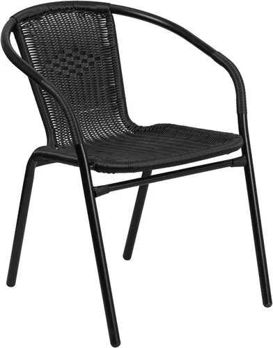 Miniatura 7 de Flash Furniture Lila Mesa Cuadrada de Vidrio y Metal de 28'' con Bordes de Ratán Negro y 2 Sillas Apilables de Ratán Negro