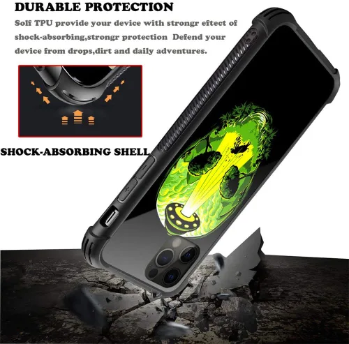 Miniatura 4 de ZHEGAILIAN Funda compatible con iPhone 12/12 Pro, funda de invasión de vaca alienígena OVNI, parte trasera de vidrio templado + funda protectora