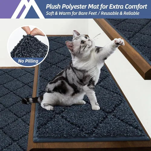 Miniatura 46 de COSY HOMEER - Alfombra antideslizante para escaleras, para interiores y escalones de madera, para niños y perros, 100 % poliéster, base de Beige