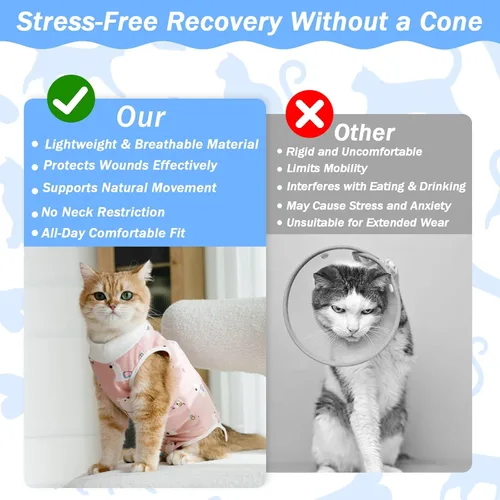 Miniatura 3 de Coppthinktu Traje de recuperación de gato para mujer, mameluco transpirable para después de la cirugía para heridas abdominales o enfermedades