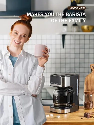 Miniatura 7 de Ihomekee Cafetera, Cafetera de Goteo Programable de 12 Tazas, Máquina de Café de Goteo Regular y Fuerte con Función de Café Helado para Hogar