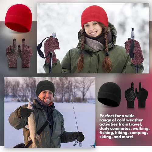 Miniatura 5 de 6 gorros cálidos de invierno con forro polar y guantes térmicos antideslizantes para pantalla táctil
