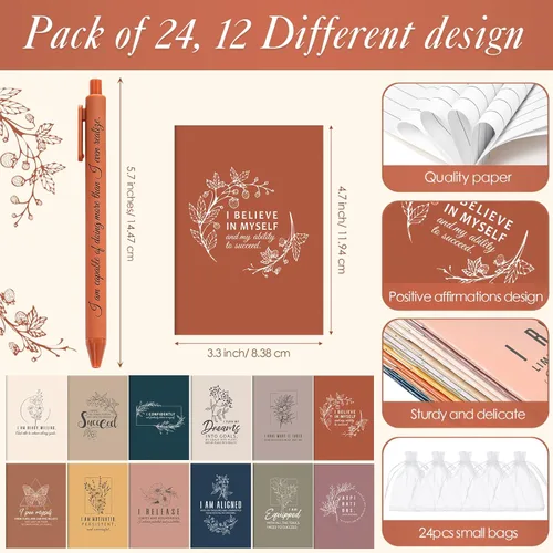 Miniatura 2 de Mooliwe Conjunto de Regalo de Afirmación Positiva de 24 Juegos/48 Piezas, Cuadernos de Gratitud con Bolígrafos, Bolsas Pequeñas, Blocs de Notas