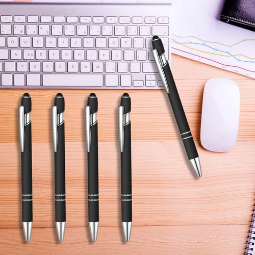 Miniatura 7 de 8 piezas de bolígrafo de tinta azul con punta de lápiz capacitivo 2 en 1 bolígrafo de metal con lápiz capacitivo para pantallas táctiles