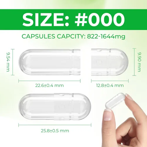 Miniatura 7 de Cápsulas de tamaño 000 veganas vacías a base de plantas transparentes (1,000 unidades) sin gluten, sin OMG, kit de llenado de pastillas