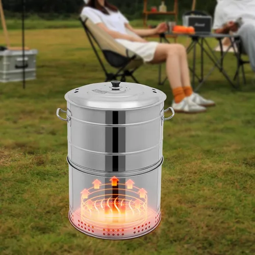 Miniatura 7 de Parrillas de carbón portátiles grandes, acero inoxidable de 360°, sin humo, parrilla grande sin humo, barril de barbacoa sin humo con múltiples
