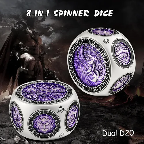 Miniatura 3 de DNDND Dados Giratorios 8 en 1 con Doble D20 – Juego de Dados Hexagonales de Metal con Temática de Monstruos D&D para TTRPG Dungeons and Dragons