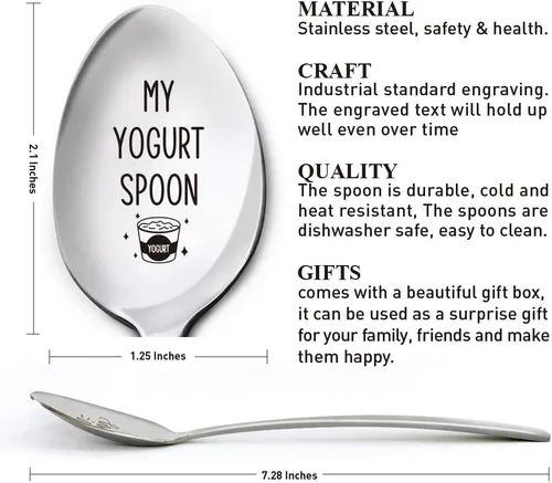Miniatura 2 de My Yogurt Spoon - Cuchara grabada de acero inoxidable para mujeres, hombres, mamá, papá, abuela, abuelo, hermana, amigos