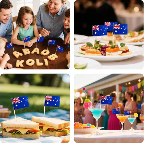 Miniatura 5 de Palillos de dientes pequeños con bandera australiana para aperitivos de fiesta, cupcakes, pasteles y comida, perfectos para vacaciones nacionales