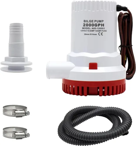 Miniatura 8 de Bomba de sentina no automática de 12 V, 2000 GPH, bomba de agua sumergible para barco marino con motor refrigerado por agua, fusible de 12 A, salida