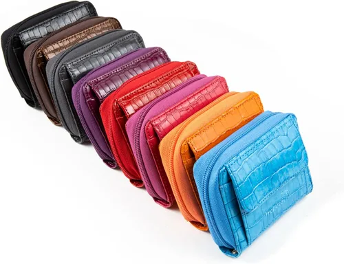 Miniatura 6 de WalletBe - Cartera de cuero para mujer, tarjeta de efectivo RFID de moneda, embrague de acordeón, identificación con cremallera Croco, Negro