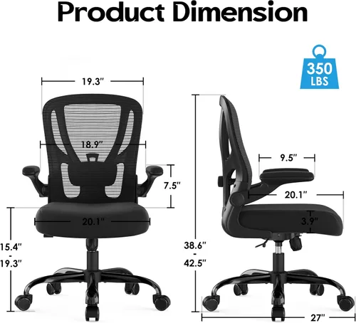 Miniatura 3 de Silla de oficina ergonómica de escritorio, silla de computadora de malla, silla de trabajo transpirable con ruedas, soporte lumbar ajustable, sillas