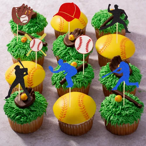 Miniatura 4 de 24 piezas de decoración para cupcakes de béisbol, jugadores de béisbol, temática deportiva, para baby shower, fiesta de cumpleaños, suministros