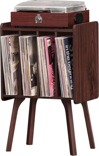 Miniatura 12 de LELELINKY - Soporte pequeño para tocadiscos de 11.7 pulgadas de ancho, mesa de almacenamiento para discos de vinilo color negro con 4 gabinetes