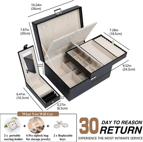 Miniatura 5 de KUDASUY Caja organizadora de joyas para mujer, niña, novia, esposa, caja de almacenamiento de joyas de gran capacidad para collar, aretes, pulseras
