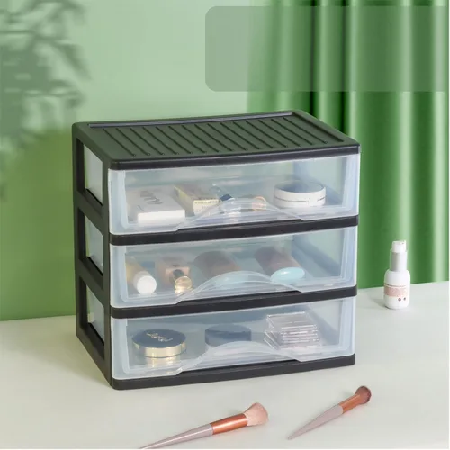Miniatura 2 de BYCY Organizador de escritorio mediano de plástico negro apilable con 3 cajones para suministros de oficina, cajones de almacenamiento apilables