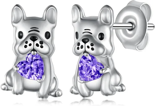 Aretes de perro para mujer, plata de ley 925, diseño de bulldog francés, joyería de perro de animales, regalos para hija, nieta, niñas y mujeres