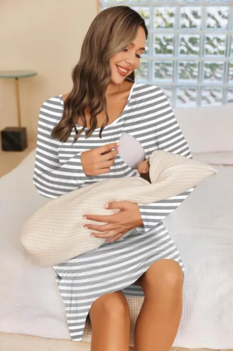 Miniatura 3 de Ekouaer - Camisón de manga larga para lactancia materna con botón