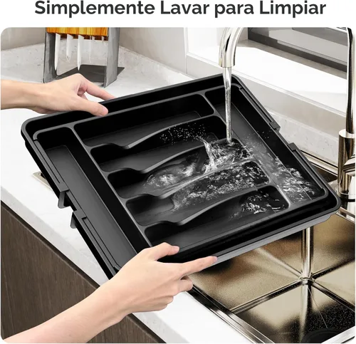 Miniatura 5 de ukeetap Organizador de cubiertos expandible extragrande, sin BPA, apto para alimentos, organizador de cajones de utensilios de cocina, soporte Negro