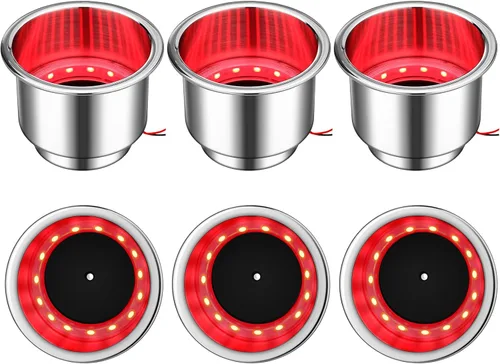 Yexiya 6 Piezas Portavasos LED Marino Soporte para Bebidas Portavasos de Acero Inoxidable con Inserto y Drenaje para Barco Yate Automóvil Cámper