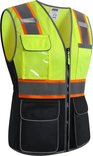 Miniatura 6 de Chaleco de seguridad para mujer, múltiples bolsillos, de alta visibilidad, reflectante, malla transpirable, chaleco de trabajo para dama, cremallera