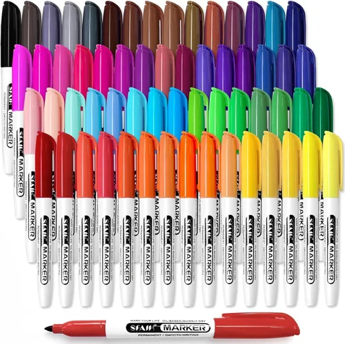 SFAIH Marcadores permanentes de 60 colores, varios colores vibrantes, secado rápido, resistentes a la decoloración, marcadores permanentes de punta