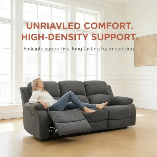 Miniatura 7 de Juego de sofá reclinable manual, juego de sofá reclinable de pana, juego moderno de muebles para sala de estar, sofá reclinable con silla para sala
