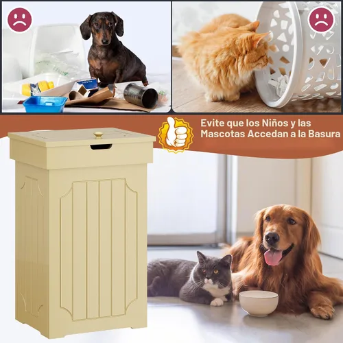 Miniatura 5 de Home-Like cubo para basura de madera con tapa, de 13 galones, ideal para basura reciclable, de 16” de ancho x 13” de profundidad y x 26.5” de alto.