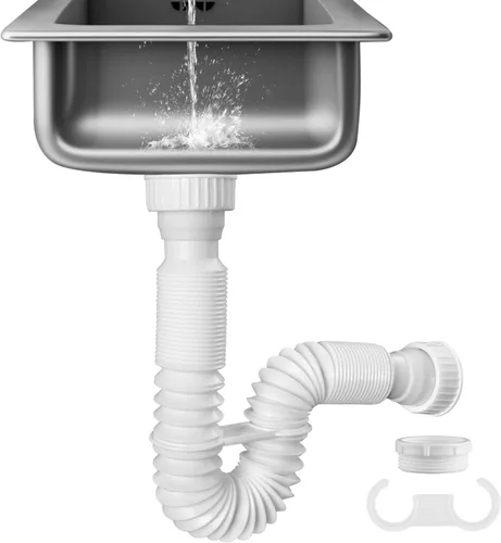 Miniatura 11 de iFealClear Paquete de 2 tubos de drenaje P-Trap, tubo de drenaje flexible para fregadero con 4 anillos de sellado de goma, tubo de trampa P Gris