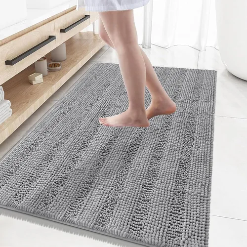 Miniatura 81 de Grandaily Alfombras de baño de felpilla a rayas de 24 x 16 pulgadas, extra gruesas y suaves, absorbentes, parte trasera de goma, alfombra de ducha
