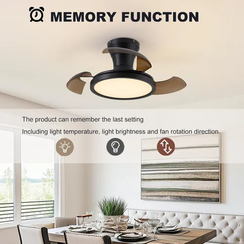 Miniatura 2 de Ventilador de techo retráctil moderno de 71 cm con luz, control remoto, regulable, 6 velocidades, reversible, pequeña luminaria de techo, sin aspas