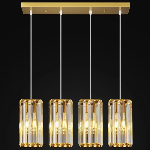 Miniatura 14 de Lámpara colgante moderna cromada rectangular de iluminación colgante mini candelabros de cristal, lámpara colgante ajustable para cocina, isla