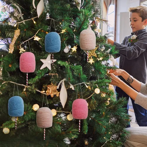 Miniatura 2 de Paleta de lana de fieltro, adornos colgantes para árbol de Navidad, hechos a mano, paleta de lana de fieltro rosa, blanco, azul, adornos de Navidad