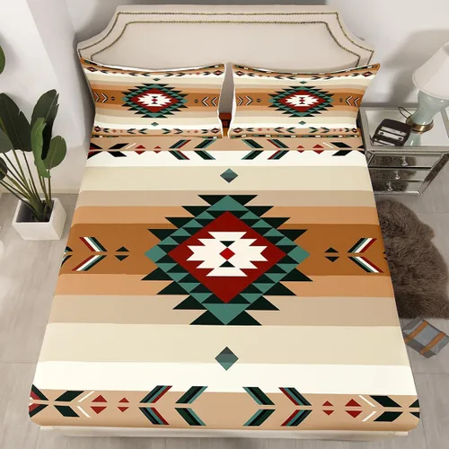 Miniatura 24 de Juego de sábanas bajeras de diseño nativo americano del suroeste para niños, niñas y adolescentes, juego de ropa de cama tribal para niños, niñas