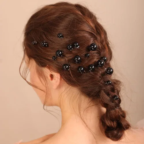 Miniatura 3 de Xerling 20 horquillas para el pelo de perlas negras, accesorios vintage para el cabello para niñas, tocados bohemios y mujeres (negro)