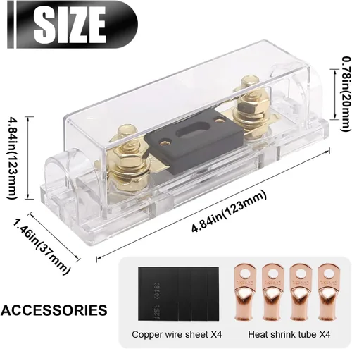 Miniatura 7 de Soporte de fusible ANL de 200 amperios de audio para automóvil, bloque de fusibles ANL calibre 0/2/4 AWG en línea con fusible de batería de 200 A