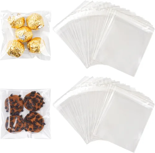YunKo Paquete de 200 bolsas de celofán autosellantes, bolsas transparentes para galletas para regalo, bolsa para embalaje de galletas, dulces,