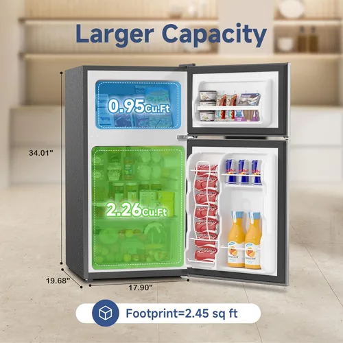 Miniatura 2 de BANGSON Mini refrigerador de 3.2 pies cúbicos con congelador, refrigerador pequeño de oficina de 2 puertas, refrigerador compacto silencioso