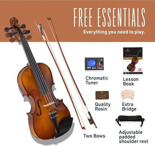 Miniatura 6 de Cecilio Juego de violín 4/4 de tamaño completo violín para zurdos de madera maciza de ébano con cuerdas D'Addario Prelude Juego completo con barniz