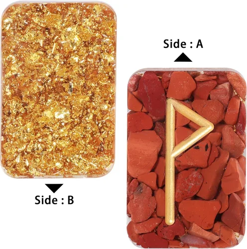 Miniatura 2 de mookaitedecor Juego de 25 piedras de runa de cristal de jaspe rojo, grabadas Golden Elder Futhark con símbolo del alfabeto, runas para adivinación
