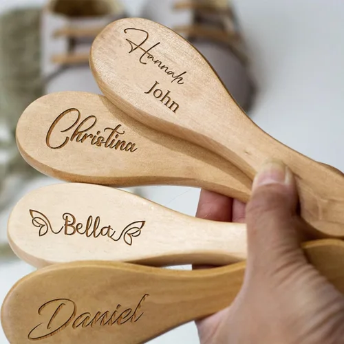 Miniatura 3 de Cepillos de pelo personalizados para bebé, grabado personalizado, nombre infantil, cepillo de madera para recién nacido, cepillo de peine, cerdas
