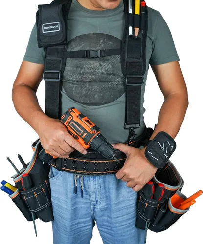 Miniatura 6 de MELOTOUGH Tirantes Magnéticos para Cinturón de Herramientas con Pulsera Magnética de Muñeca para Cinturón de Trabajo Tirantes Acolchados de Negro