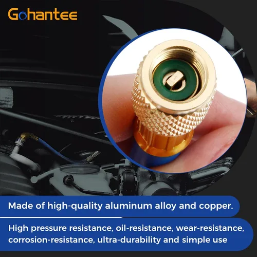 Miniatura 5 de gohantee Inyector de tinte de aceite de CA R12 para R134a R22 2oz A/C Herramienta de inyección de aire acondicionado hembra 1/4 "SAE x macho 1/4" SAE