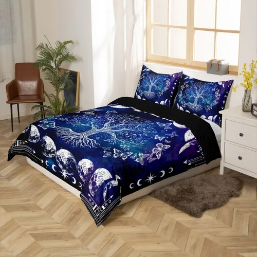 Miniatura 5 de Erosebridal Juego de ropa de cama con diseño de árbol de la vida, tamaño Queen para niños y niñas, diseño bohemio exótico de mariposa, funda
