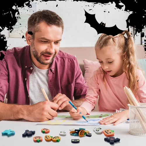 Miniatura 4 de Kleeblatt Borradores de Halloween para niños, 90 unidades, 6 estilos, mini golosinas divertidas de Halloween sin dulces, recuerdos de fiesta